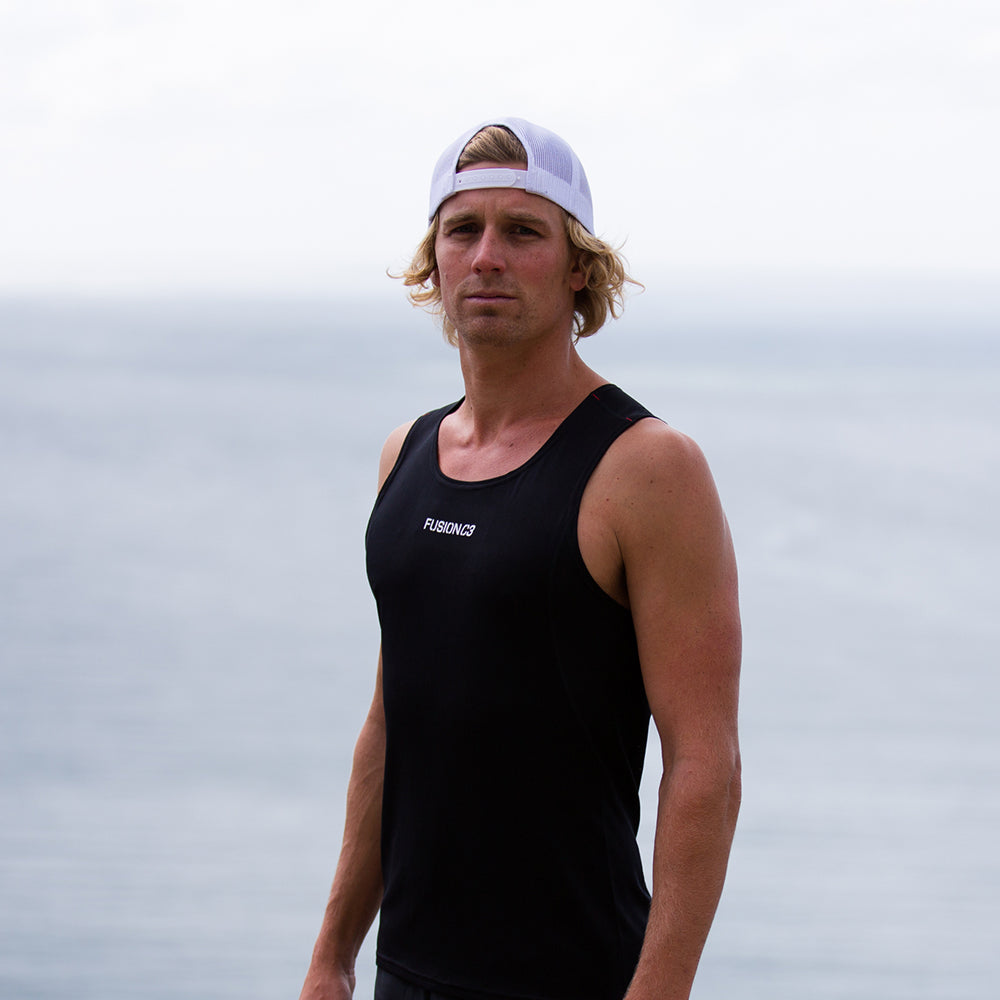 Fusion Mens C3+ Running Singlet_Colour: Black_Action