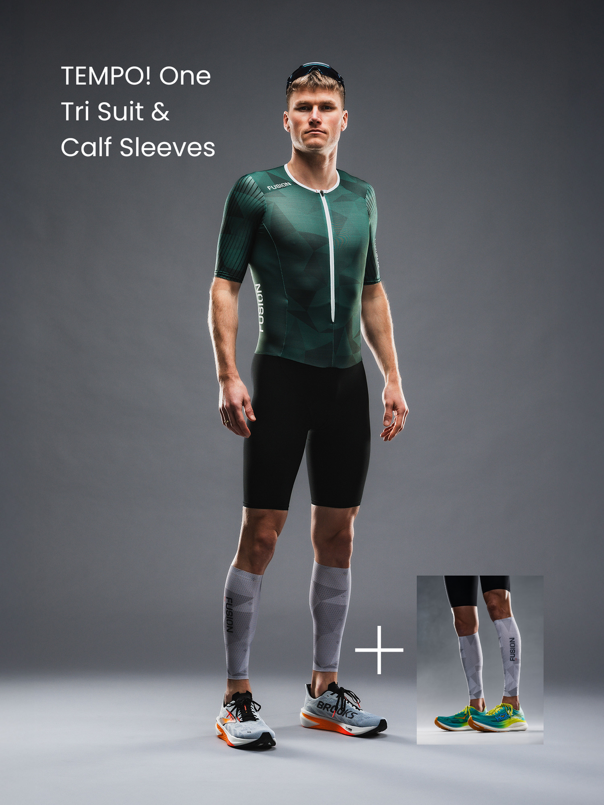 Tempo! One Tri Suit Race Green &amp; Calf Sleeves