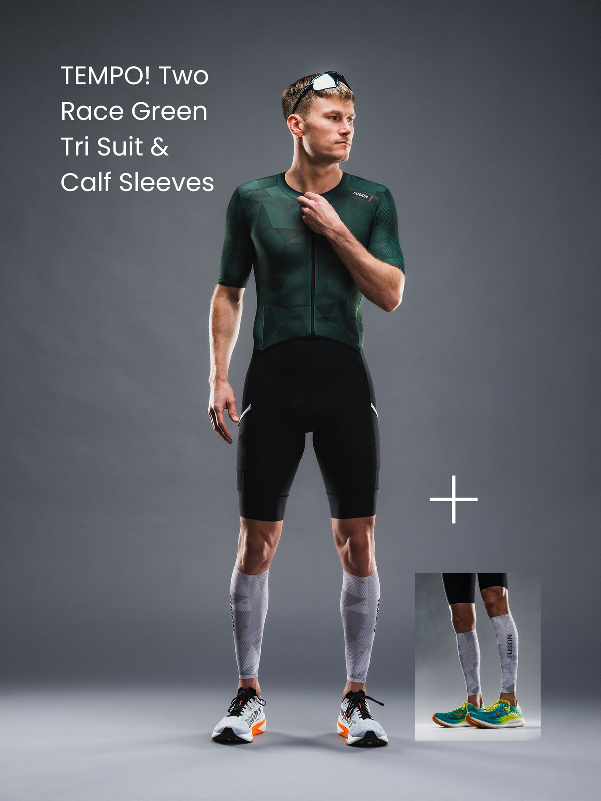 TEMPO! TWO Tri Suit Race Green &amp; Calf Sleeves
