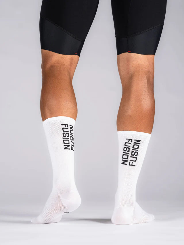 Fusion White Cycling Sock with logo