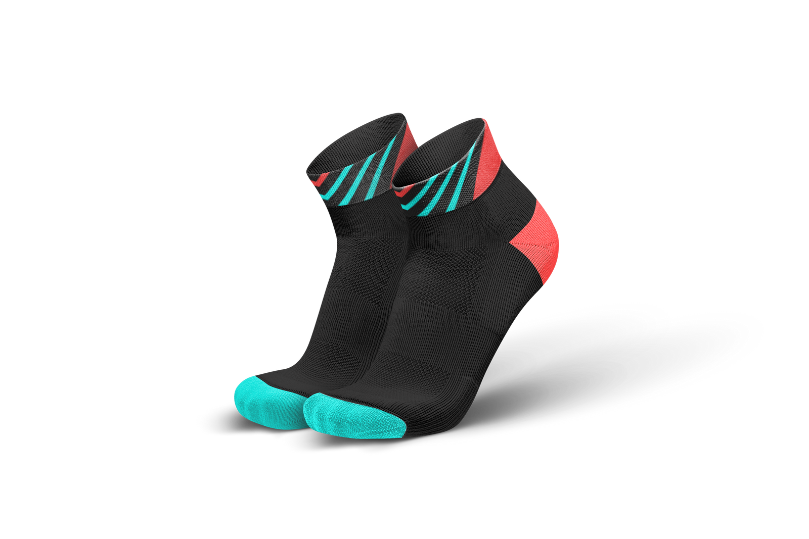 Short Performance Running Socks, black with red and mint stripes, Arrows Marina