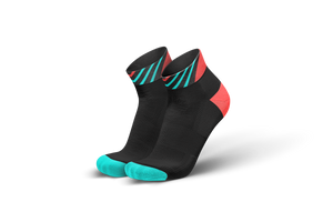 Short Performance Running Socks, black with red and mint stripes, Arrows Marina