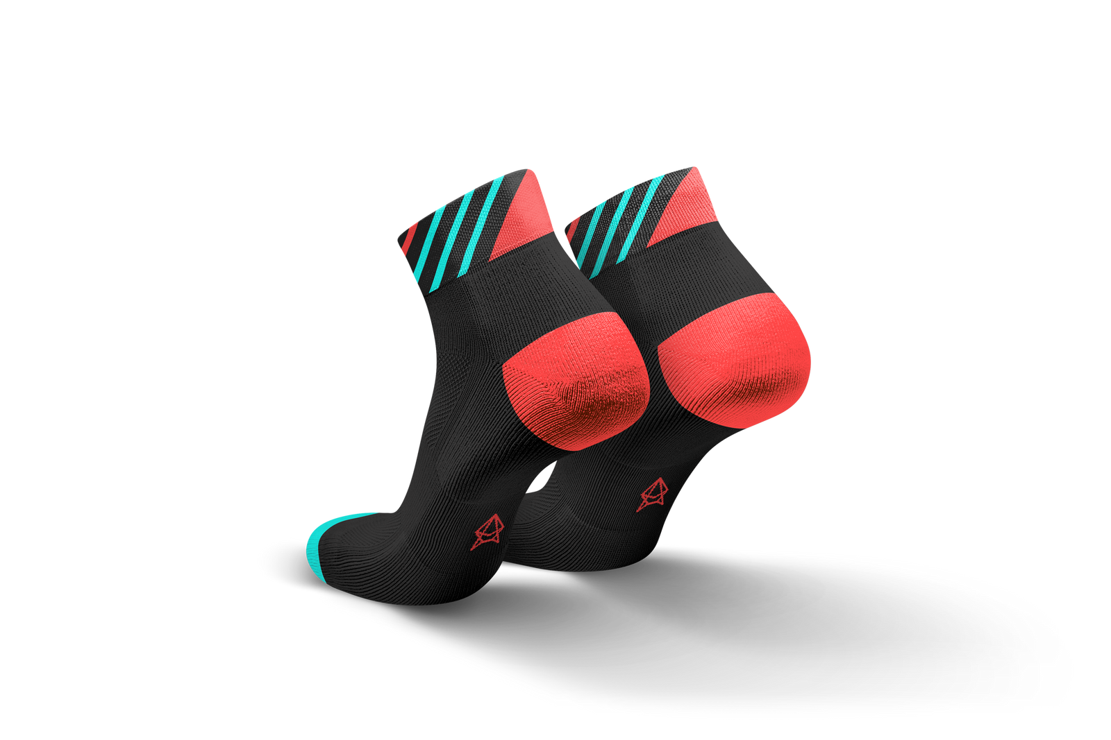 Short Performance Running Socks, black with red and mint stripes, Arrows Marina